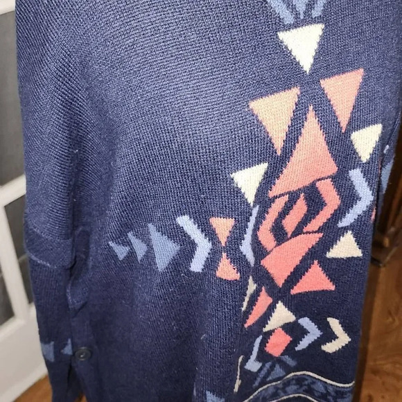 J Jill Womens Navy Blue Aztec Southwestern Cowl Neck Sweater Small Petite - Picture 3 of 4